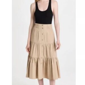 Brochu Walker The Havana Tiered Button Maxi Midi Skirt Tan XS